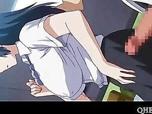 Anime teacher's exposed pussy gets roughly pounded.